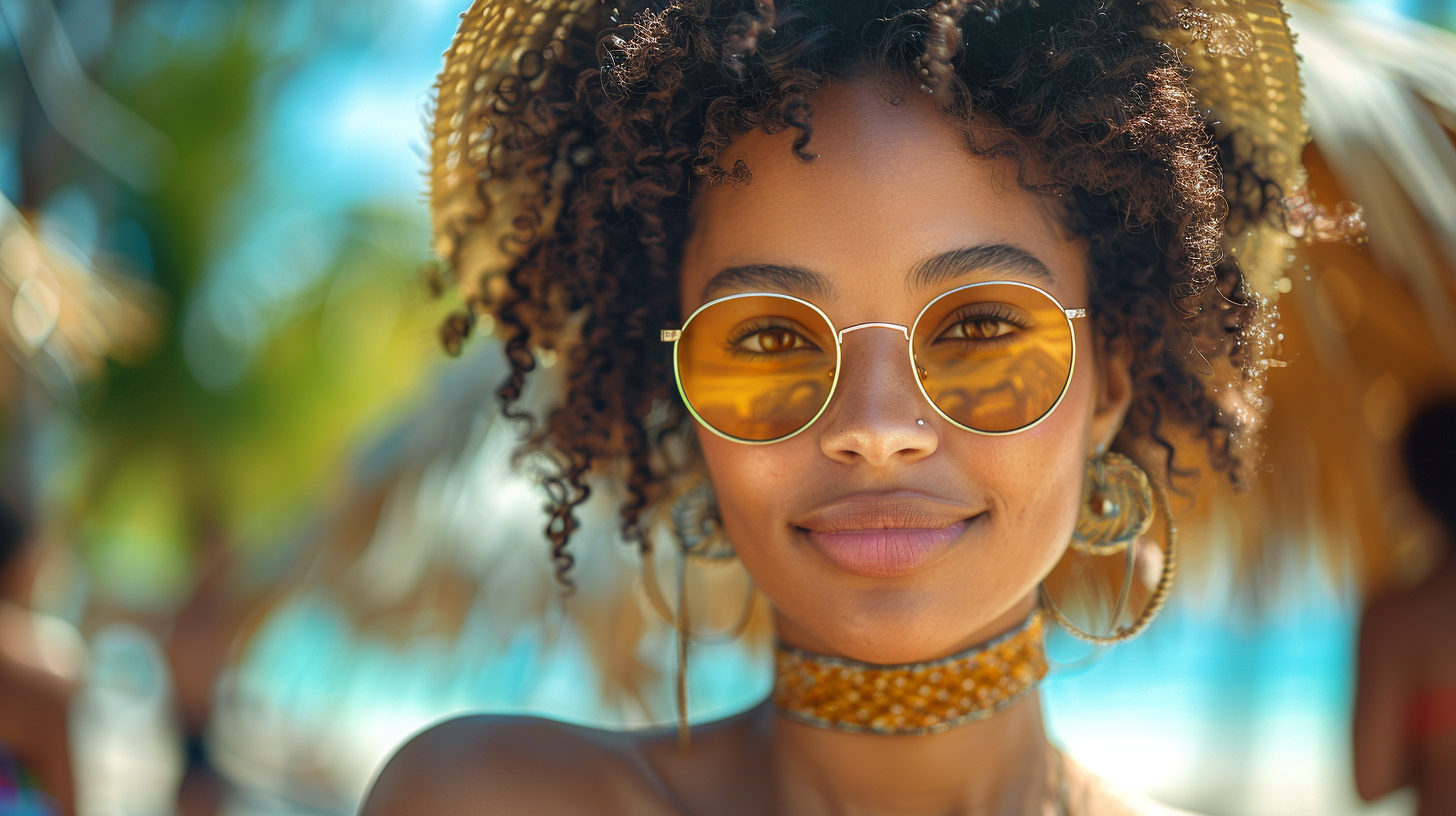 Black females on tropical beach