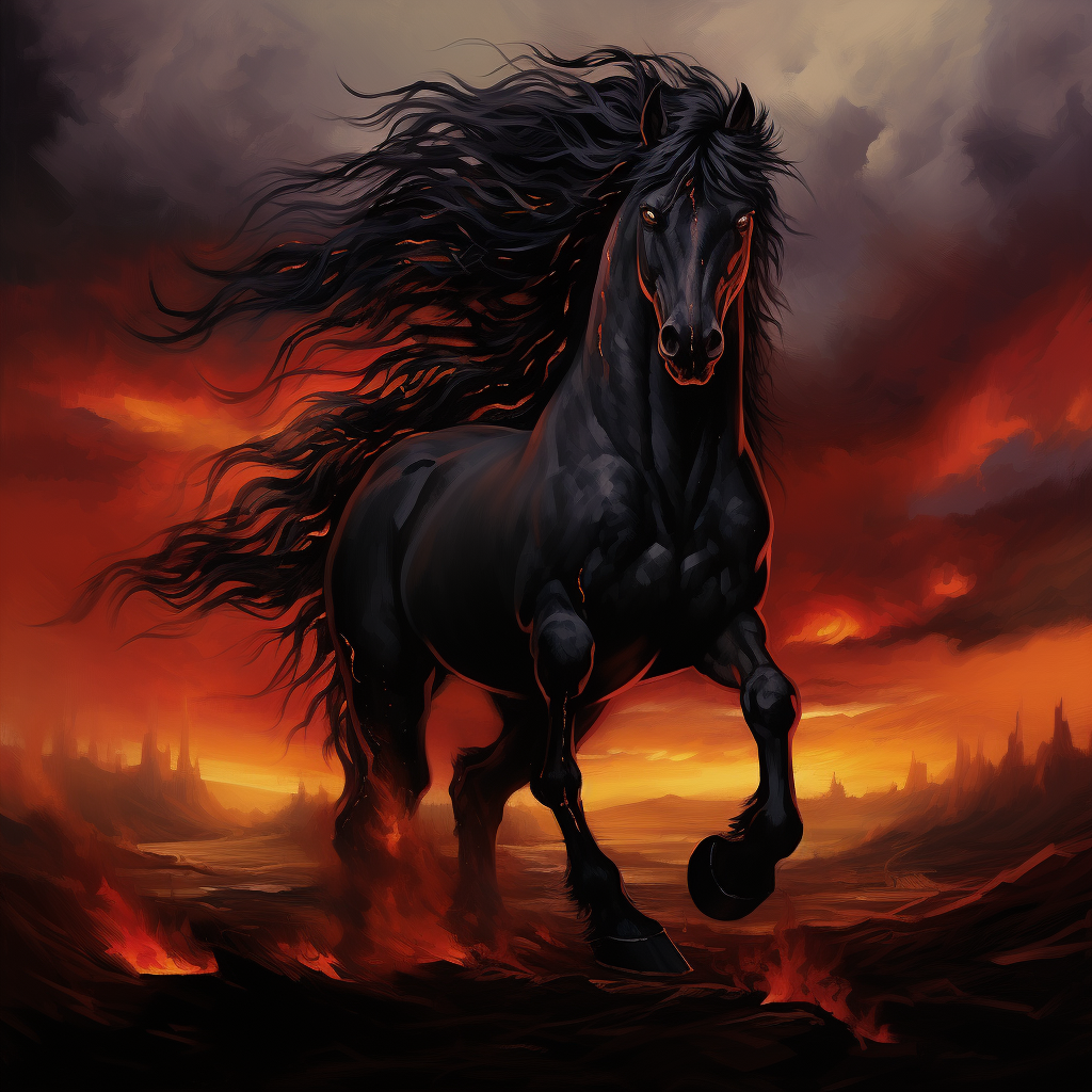 Beautiful black horse with flaming features