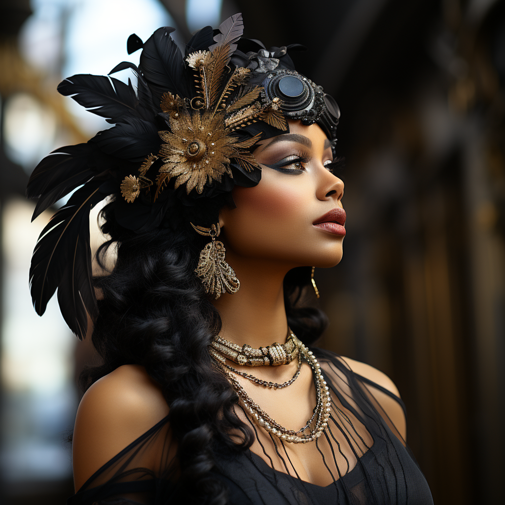 Beautiful black flapper in sideview