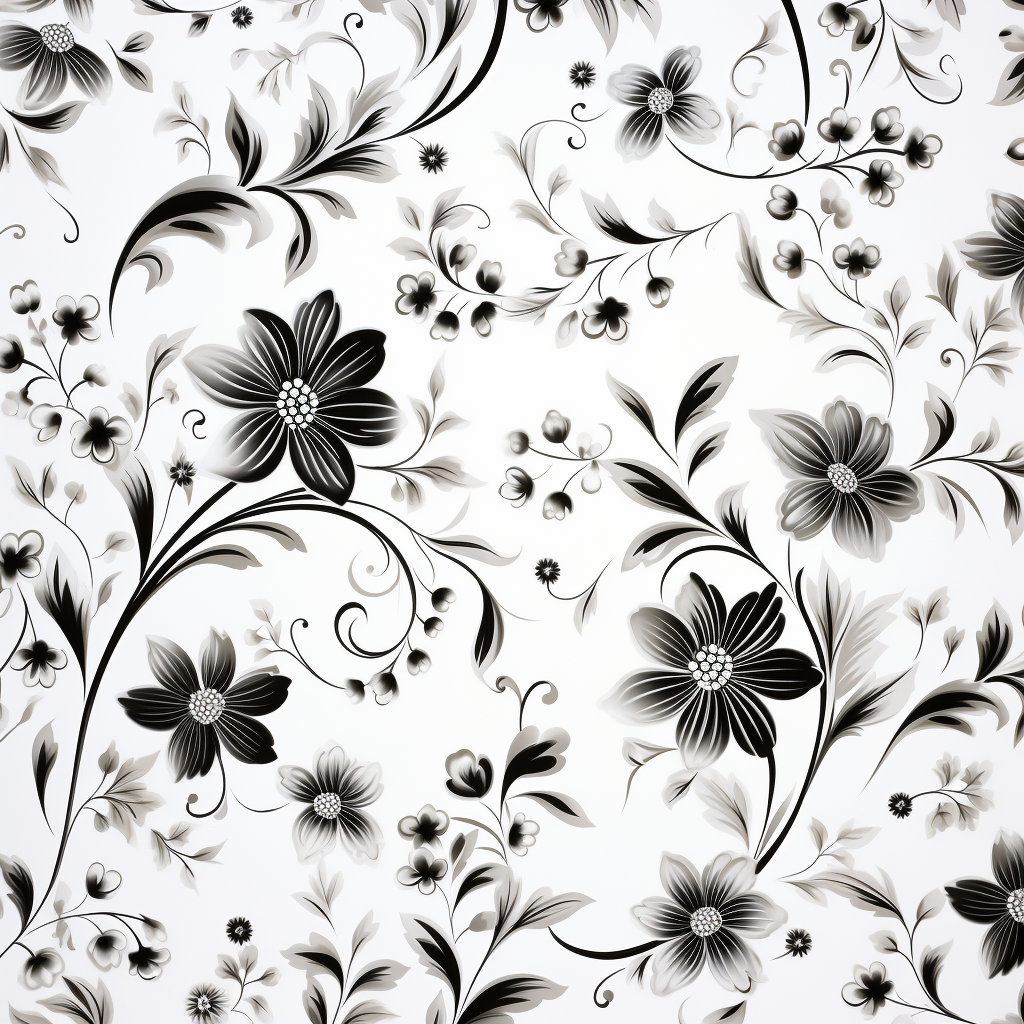 Black Floral Pattern on White Background