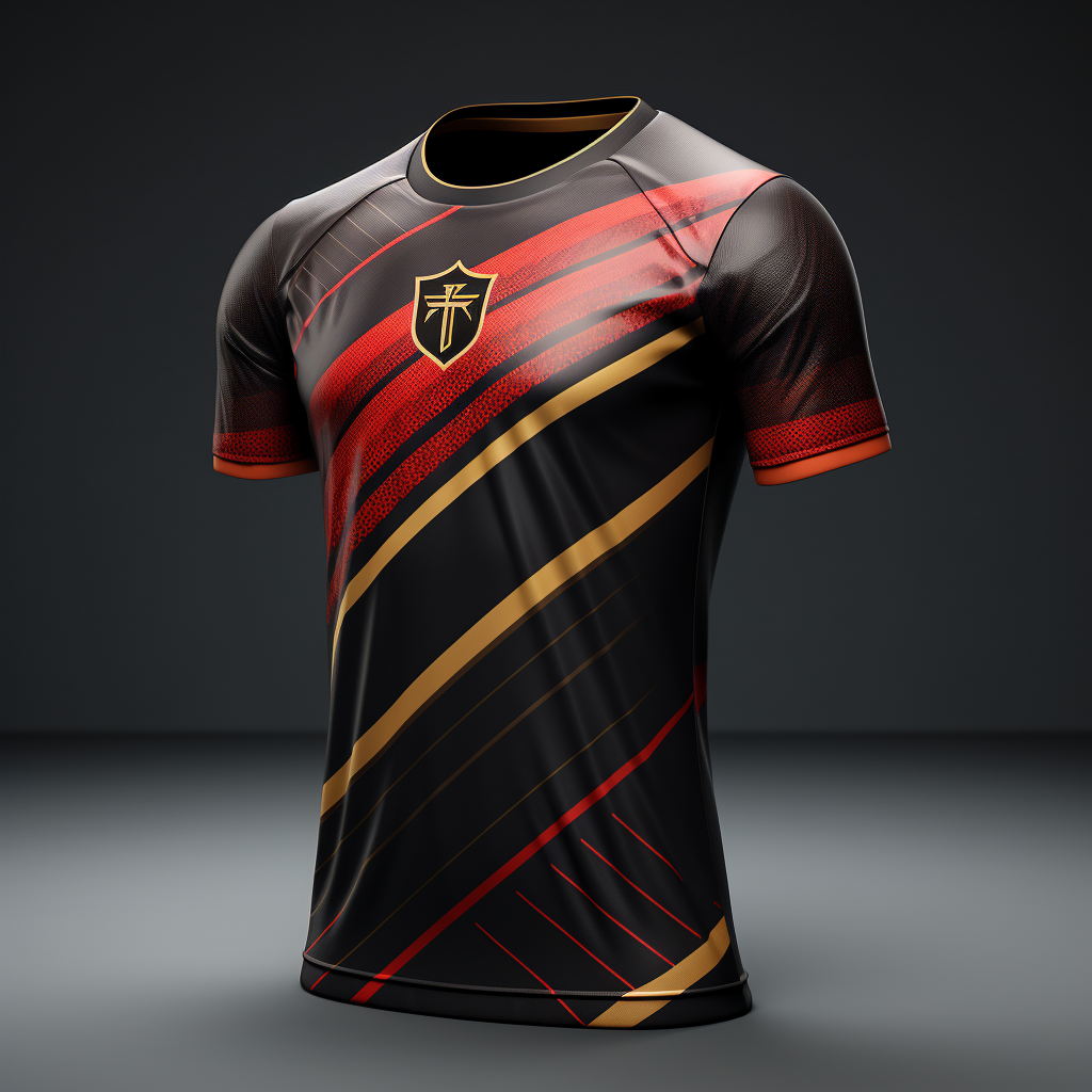 Stylish black football jersey with red and gold accents