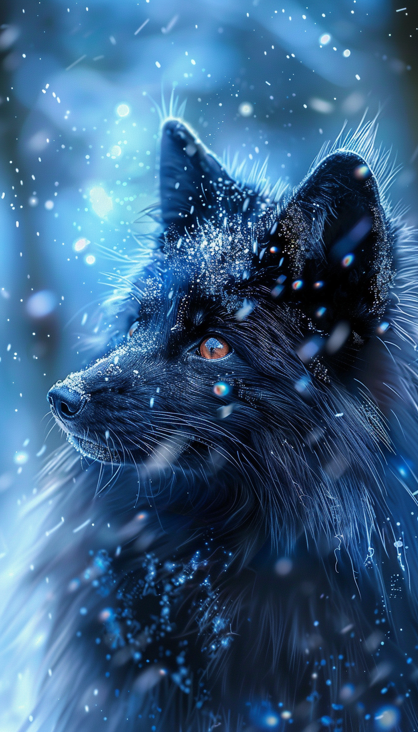 Black fox with blue magic sparks