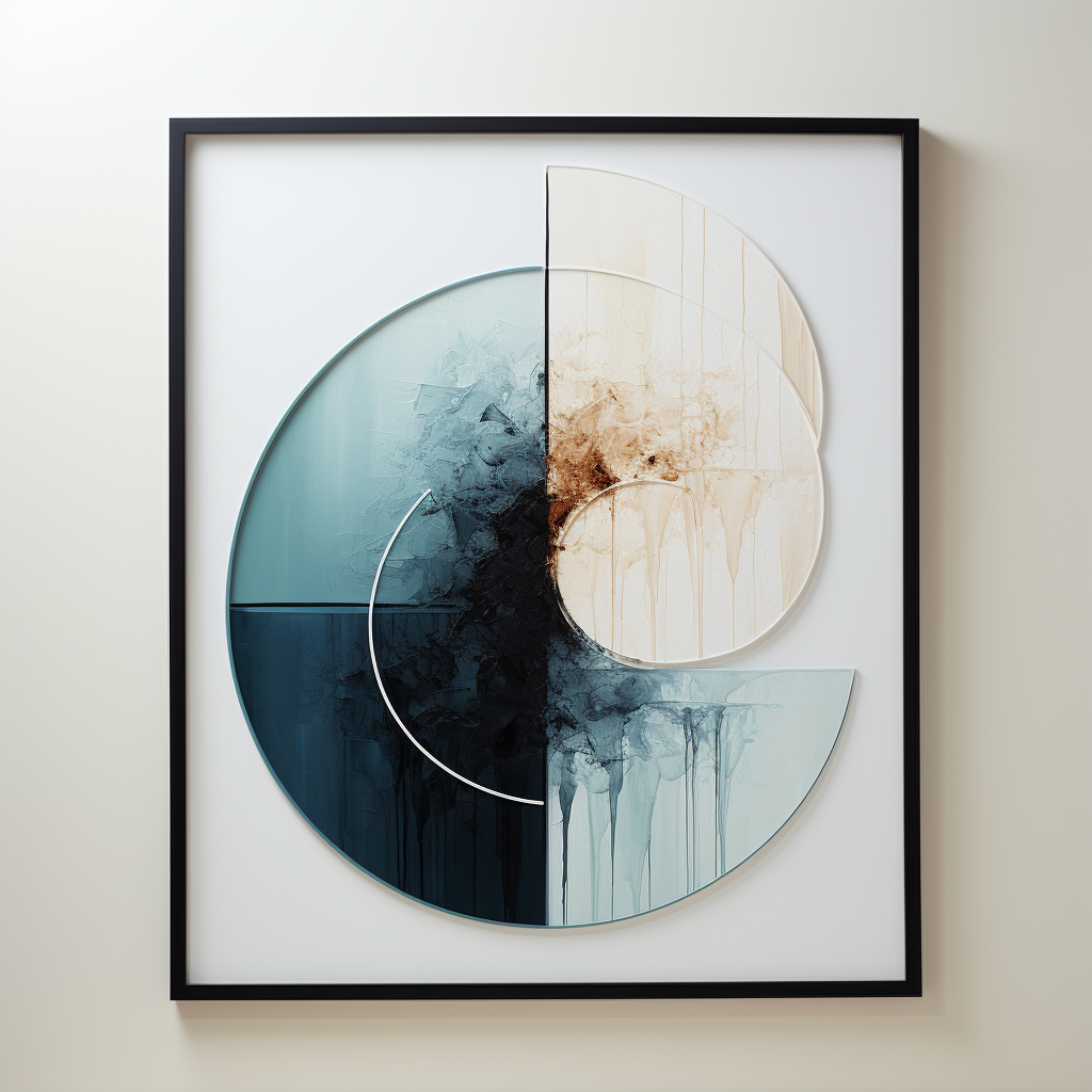 Abstract blue and white circle gradient in black frame