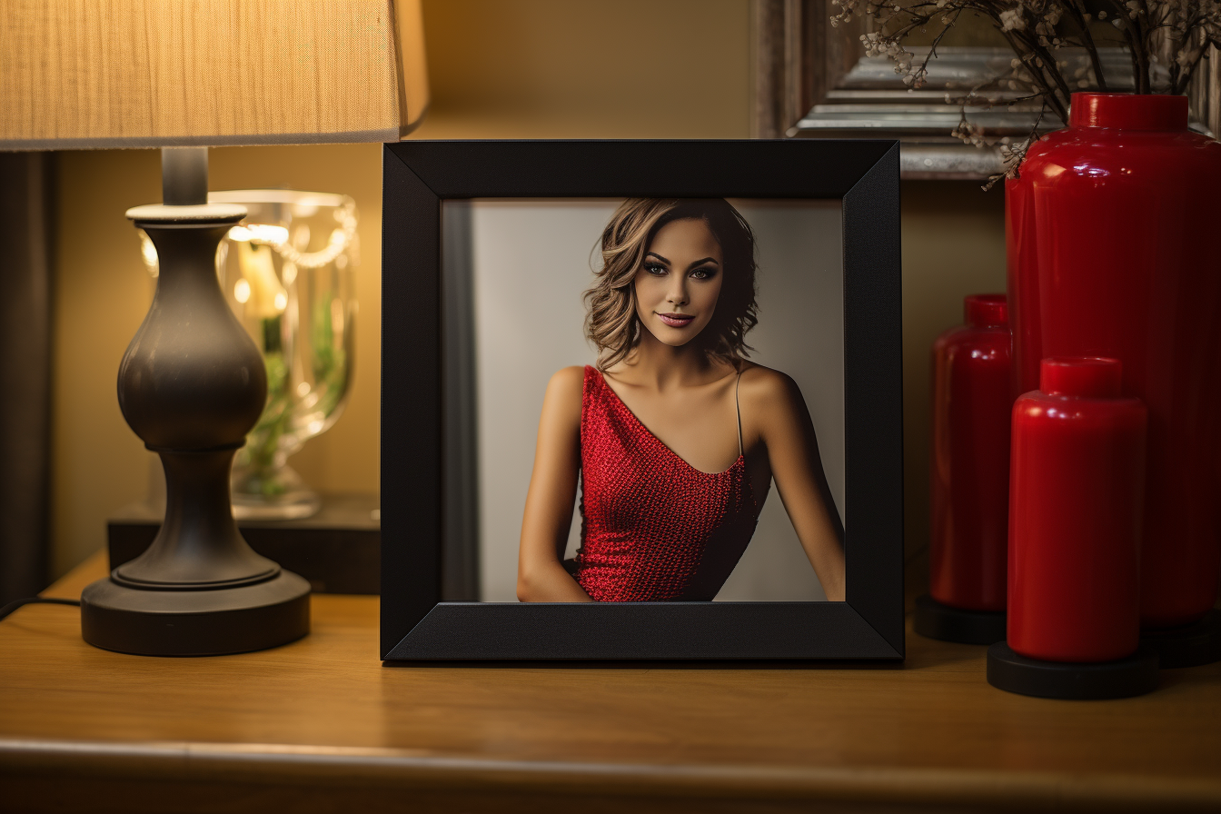 Beautiful lady in red dress smiling