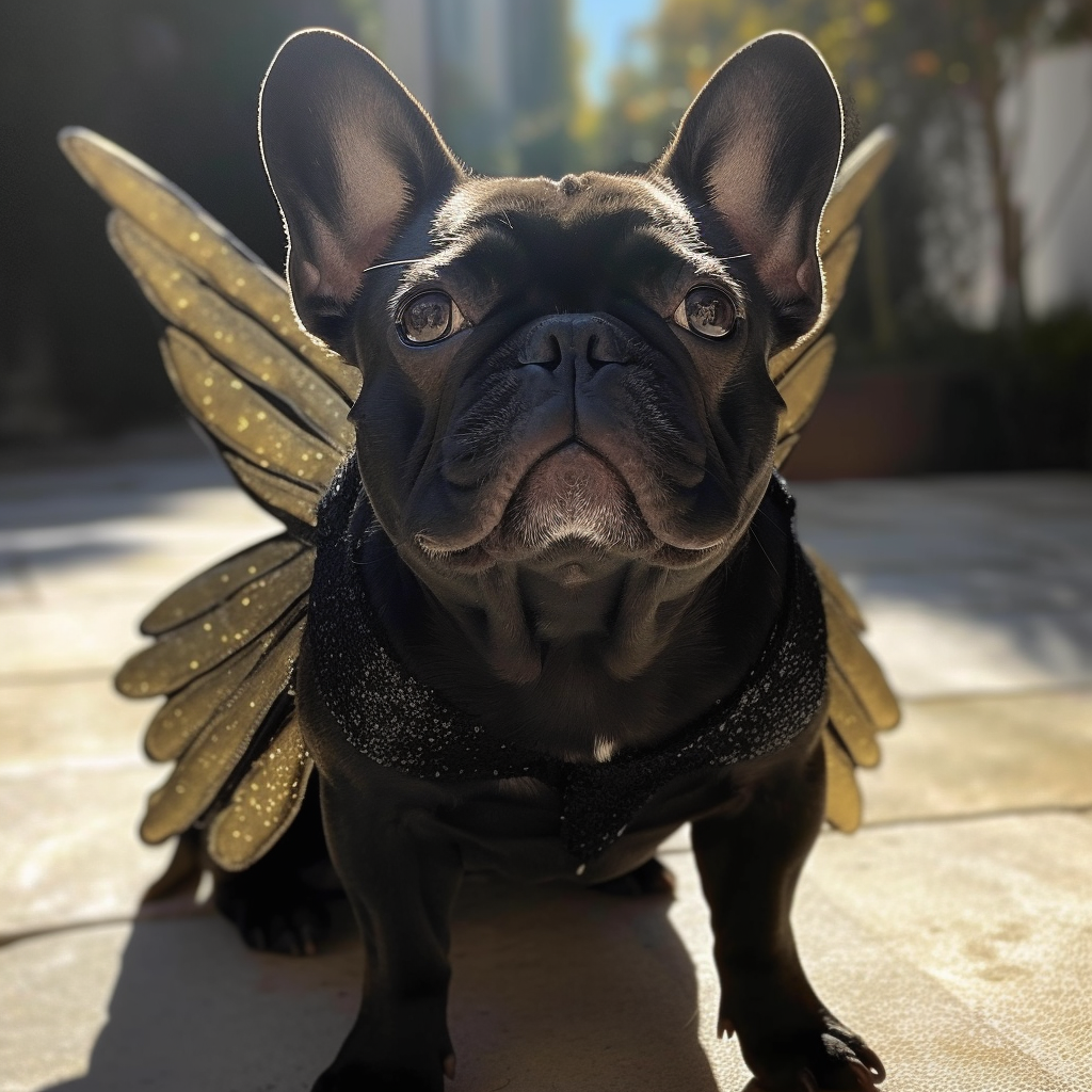 Black French Bulldog with Angel Wings