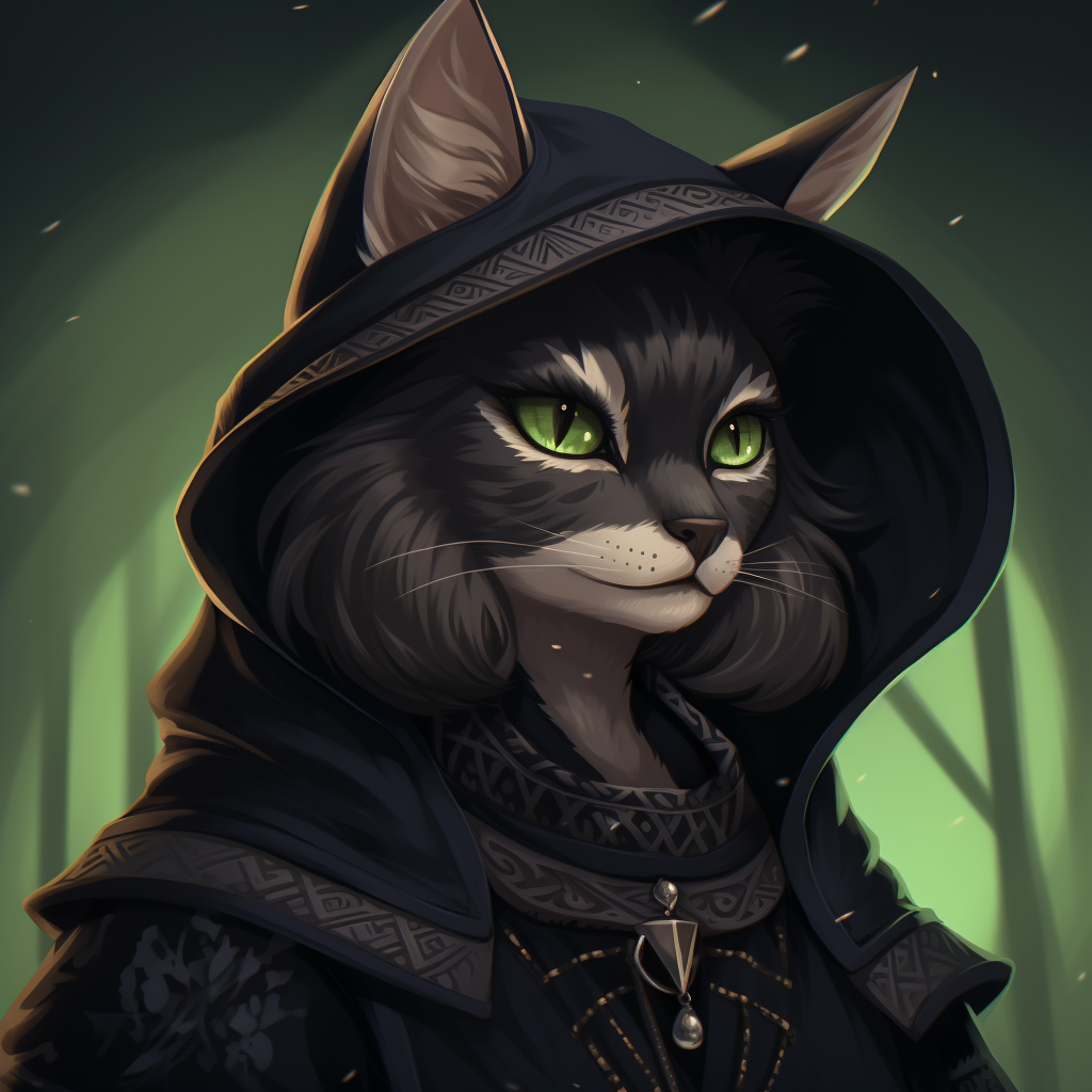 Portrait of a black furred Khajiit wizard