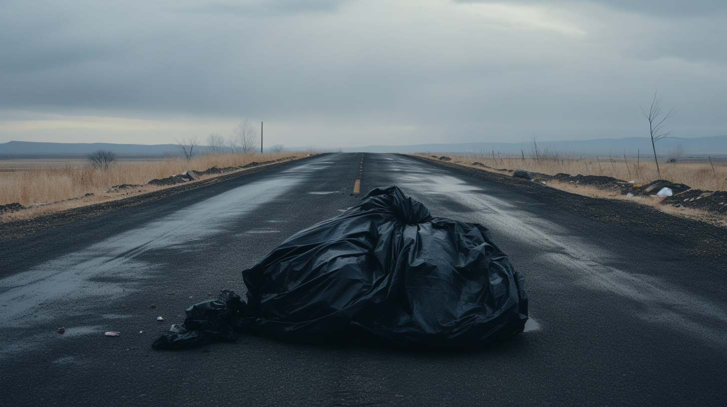 Abandoned garbage bag on the side of the road