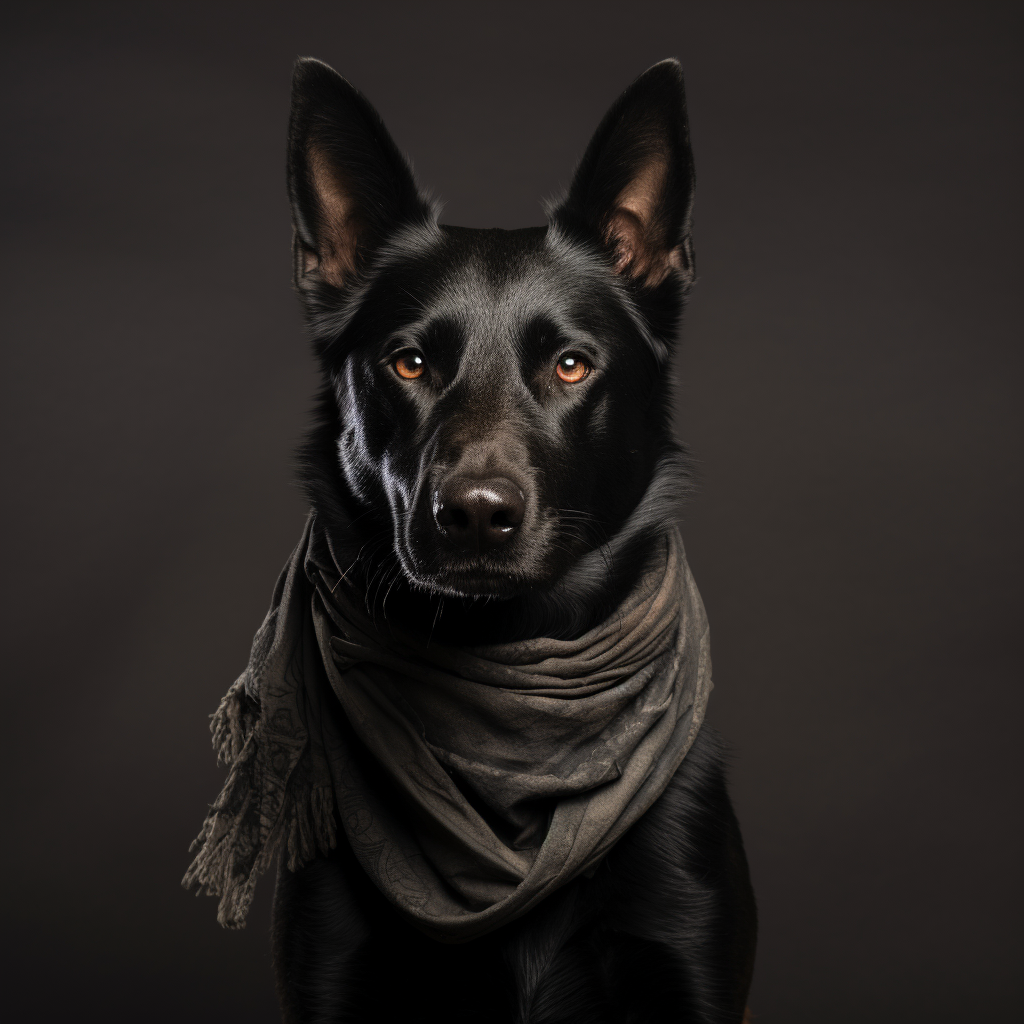 Black German Shepard with Rope Leash and Bandana