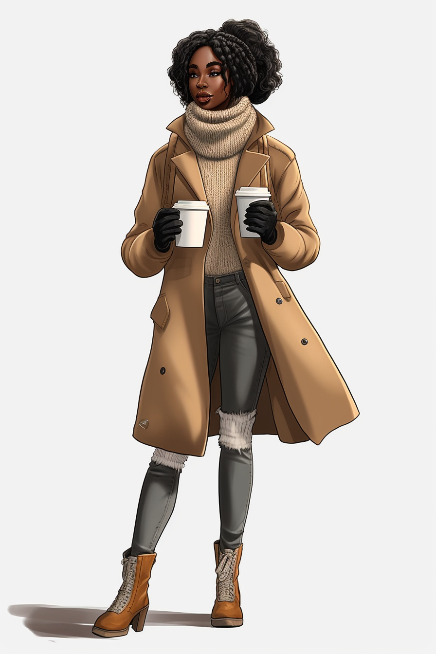 Stylish black girl in winter fashion