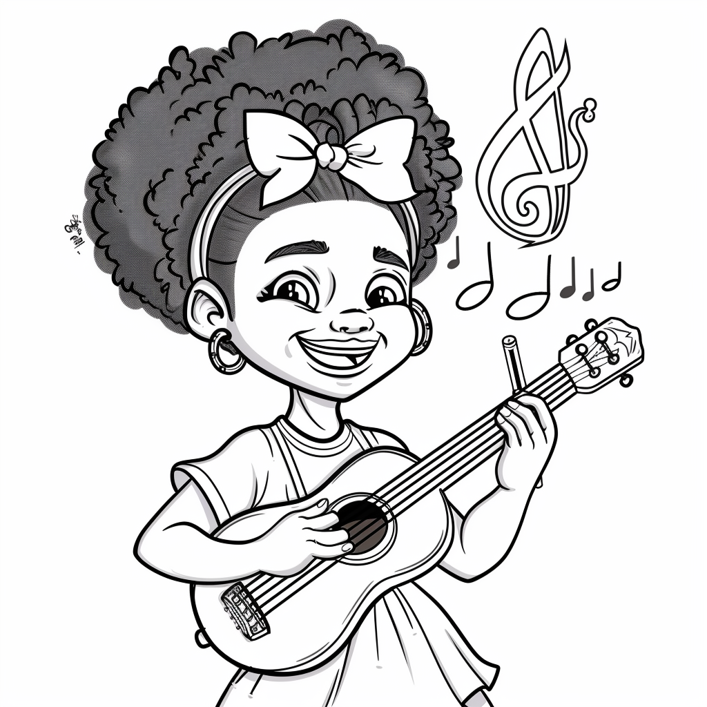 Young black girl playing music