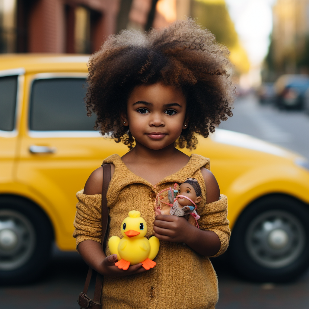 Black girl with Afro pigtails and rubber duck