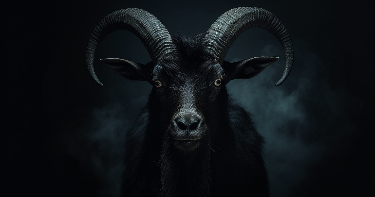 Illustration of mysterious black goat in darkness