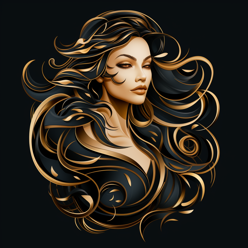 Abstract black and gold female head logo