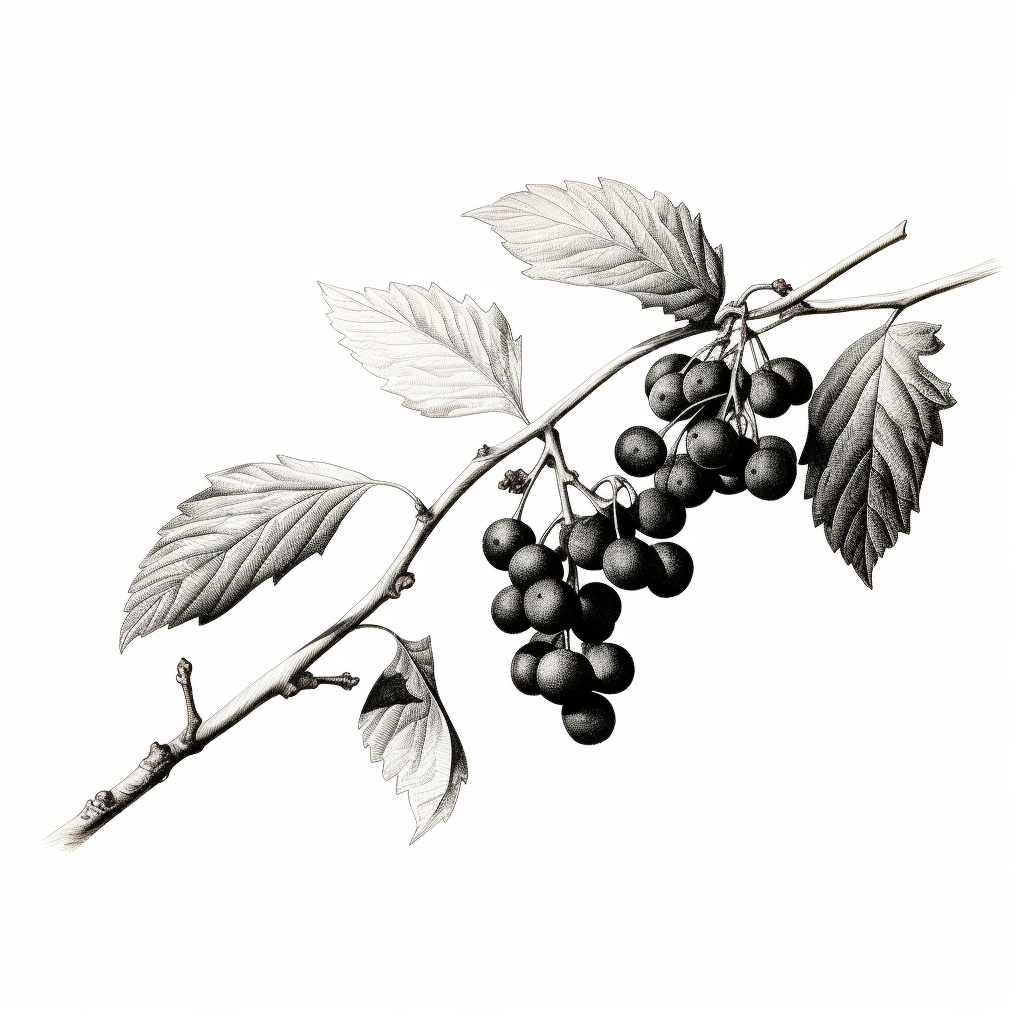 Beautiful black and gray mulberry branch drawing