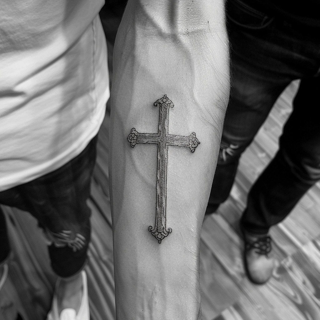 simple black grey cross tattoo