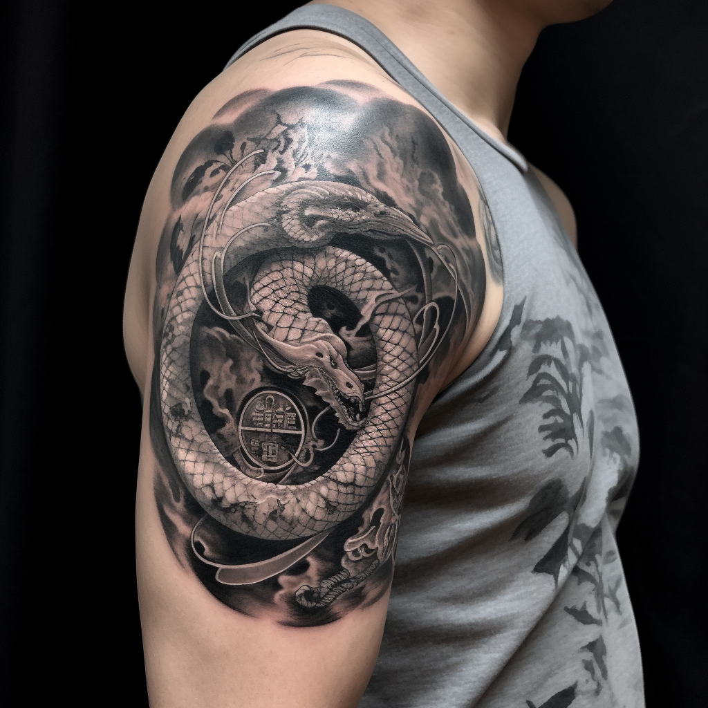 Realism tattoo with cobra and dragon