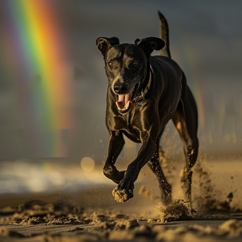 Black Greyhound on Beach Running