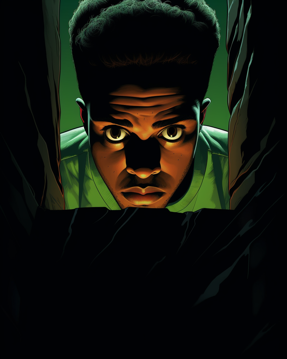 Mysterious black guy with green t-shirt hiding