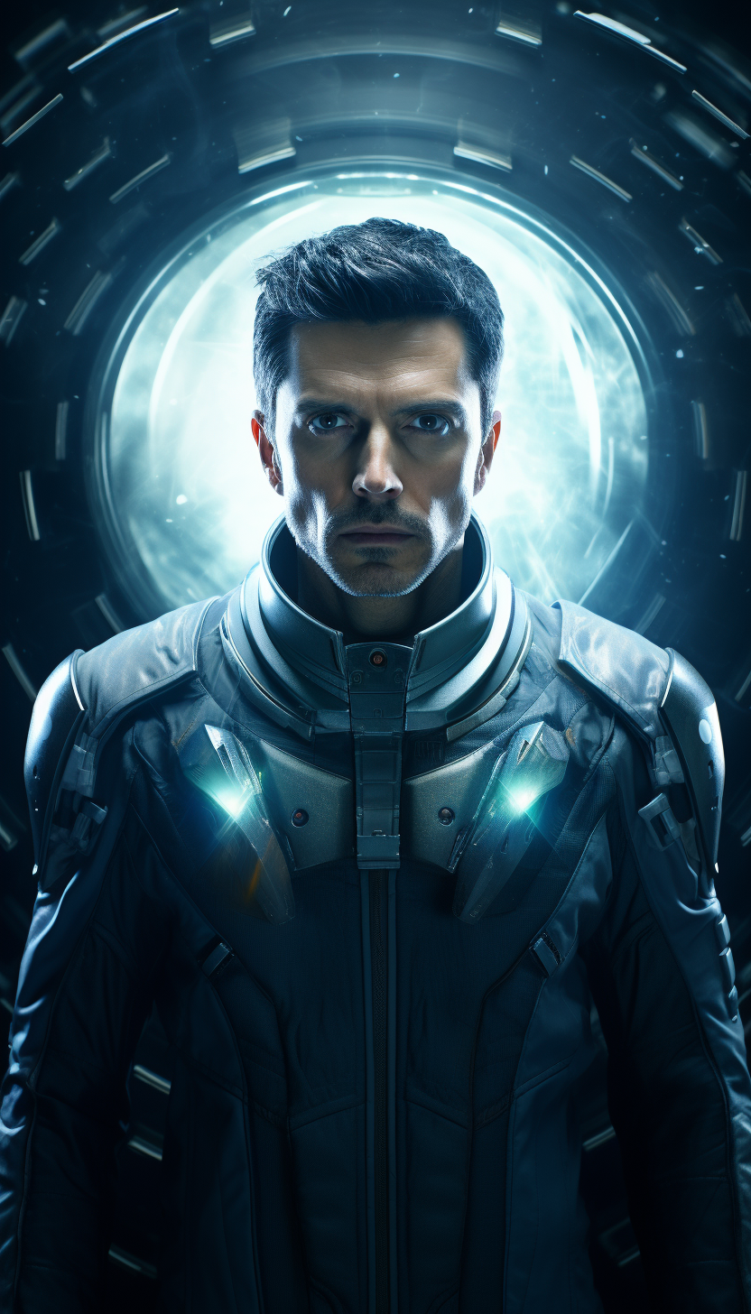 Man in Spaceship with Blue Eyes