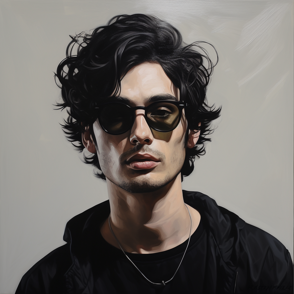 Stylish man with black hair and round glasses