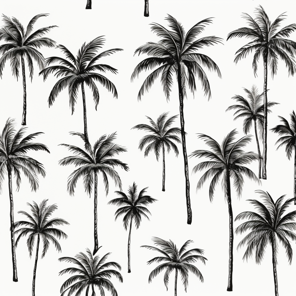 Black hand drawn palm trees on white background