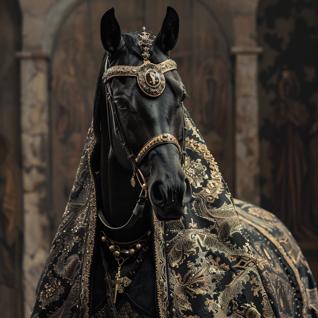 black horse with priest robe