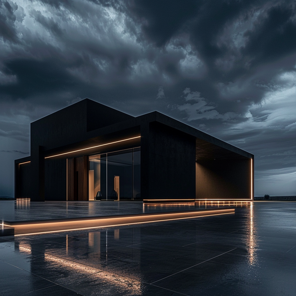 Black house with dark lighting