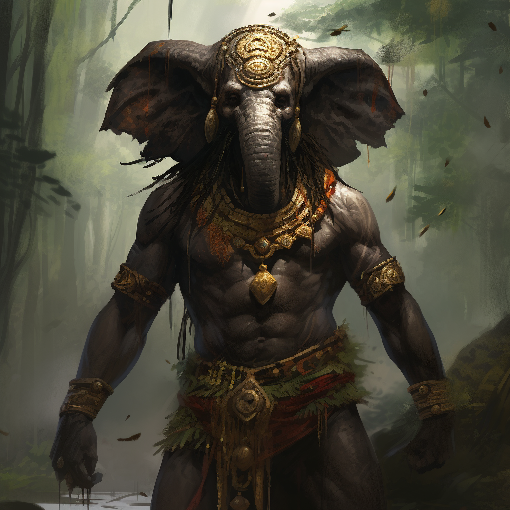 Black Human Elephant Druid in Loincloth