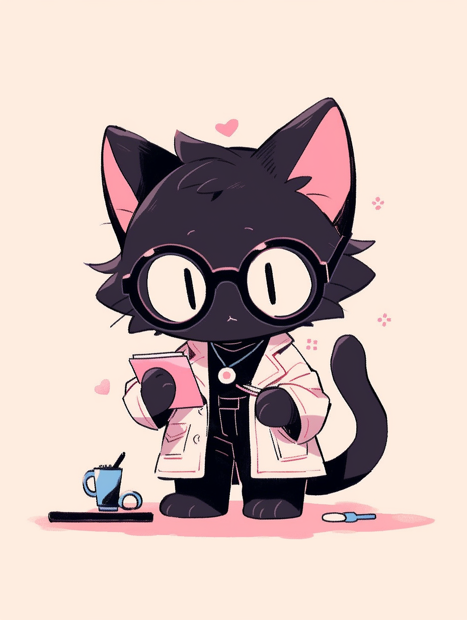 Cute black kitty with scientist glasses