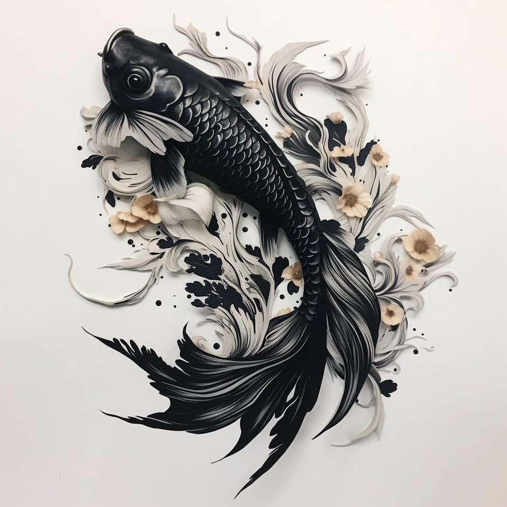 Black Koi Fish Ink Drawing Tattoo