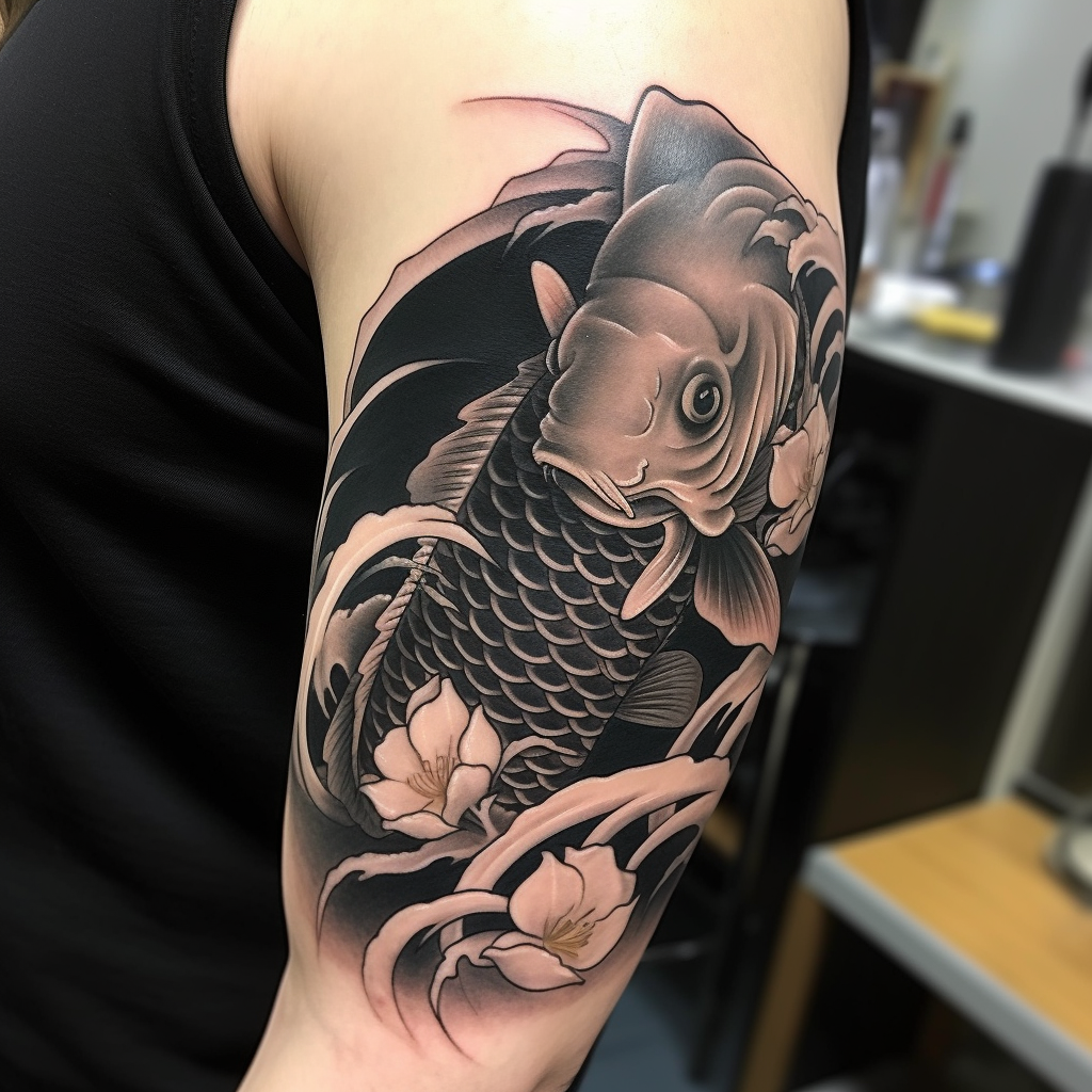 Black Koi Fish Tattoo Design