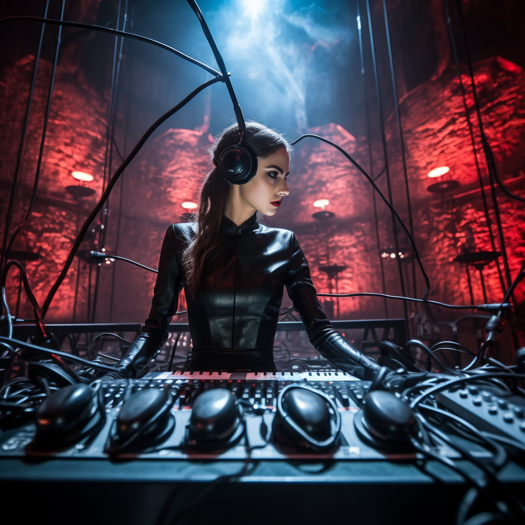 Stylish DJ Woman in Black Latex