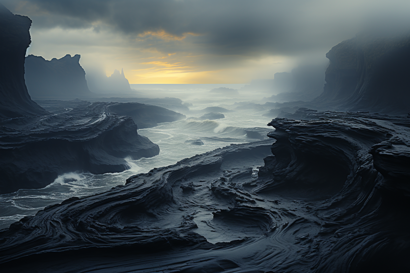 Stunning black lava beach scene