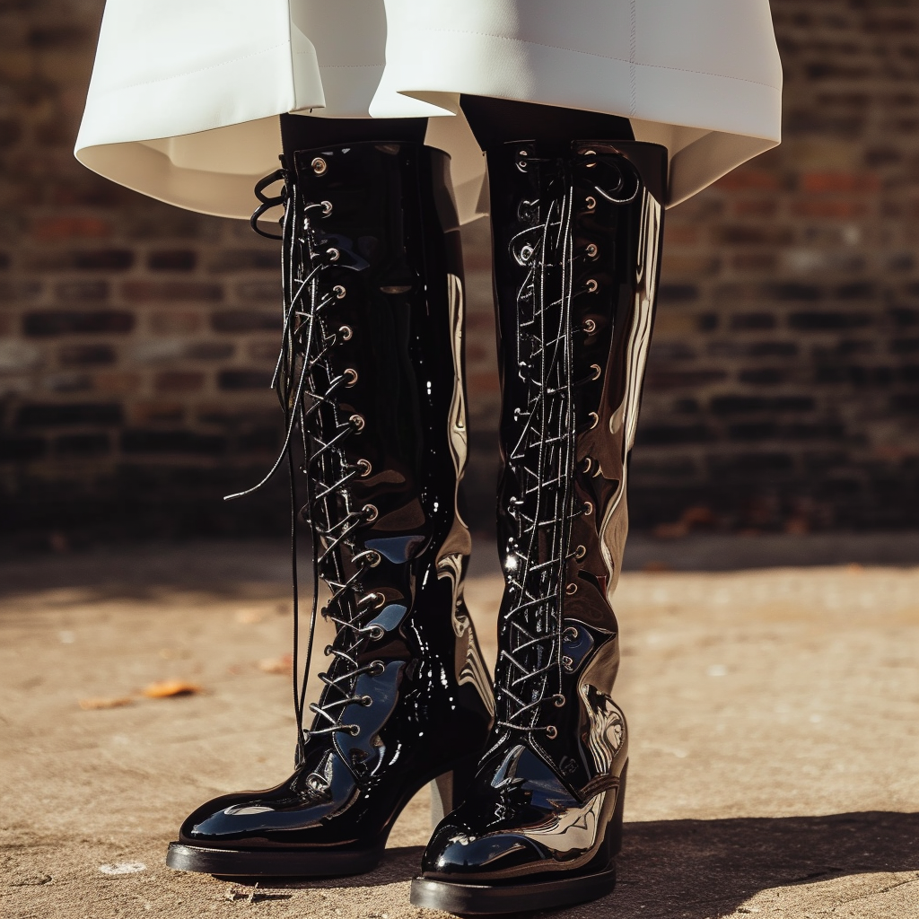 woman black leather lace-up boots