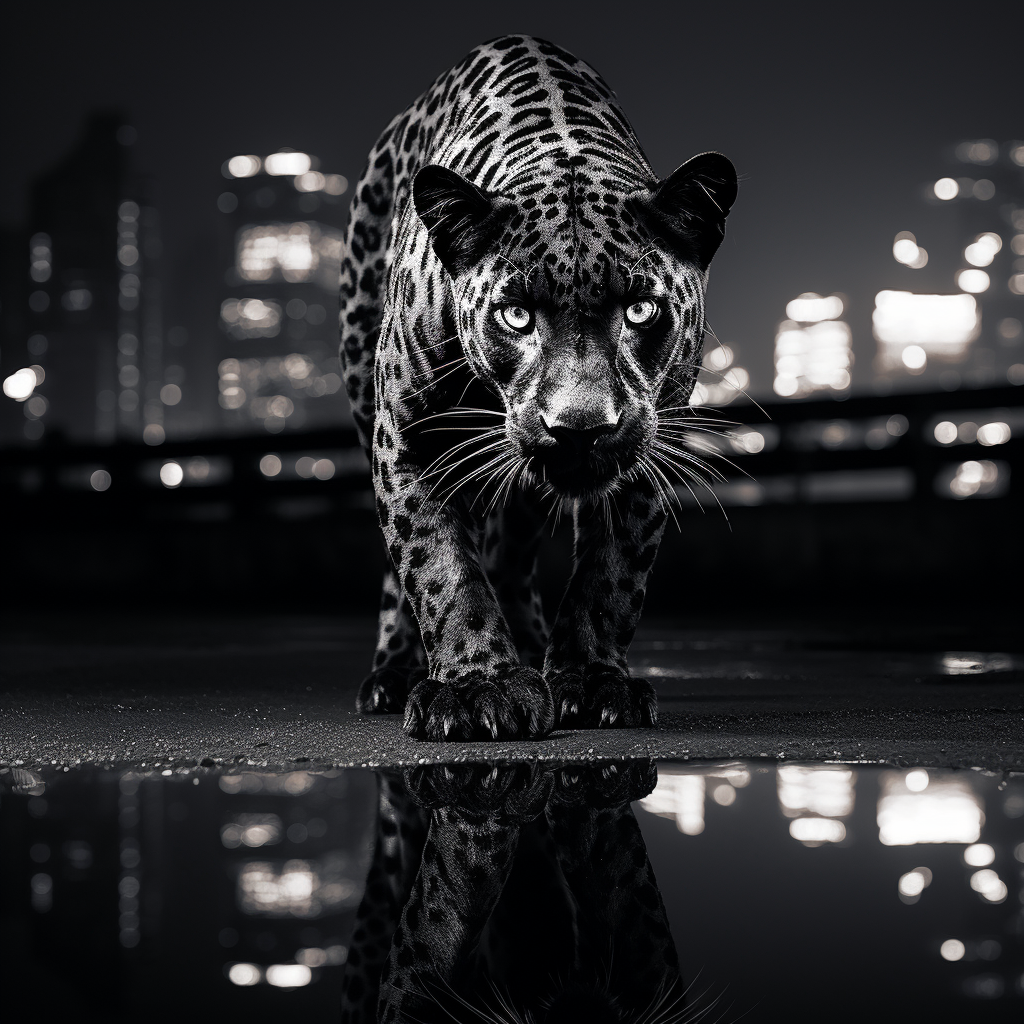 Angry black leopard in shiny coat