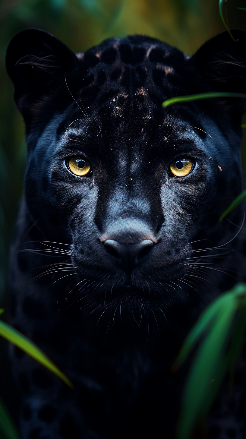 Beautiful black leopard against vibrant background.