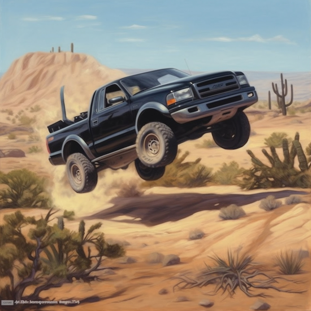 Lifted Ford Ranger Jumping Dune in Desert