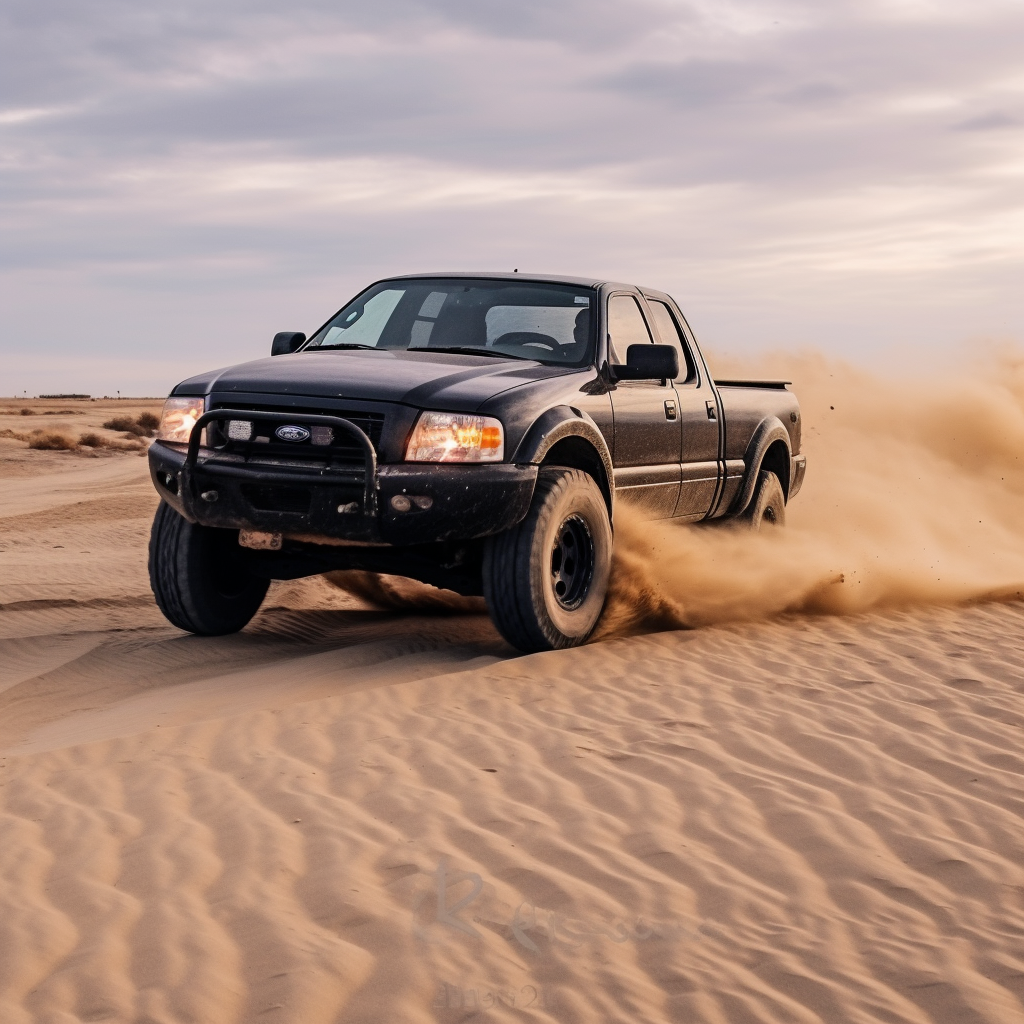 Black Ford Ranger Jumping Dune in Winter