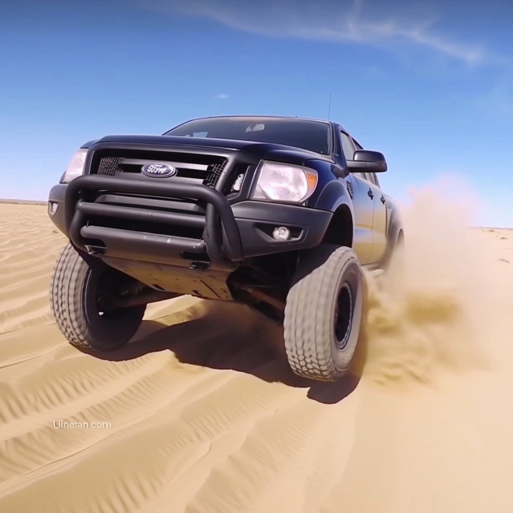 Black Ford Ranger Supercab Edge Jumping Dune in Winter