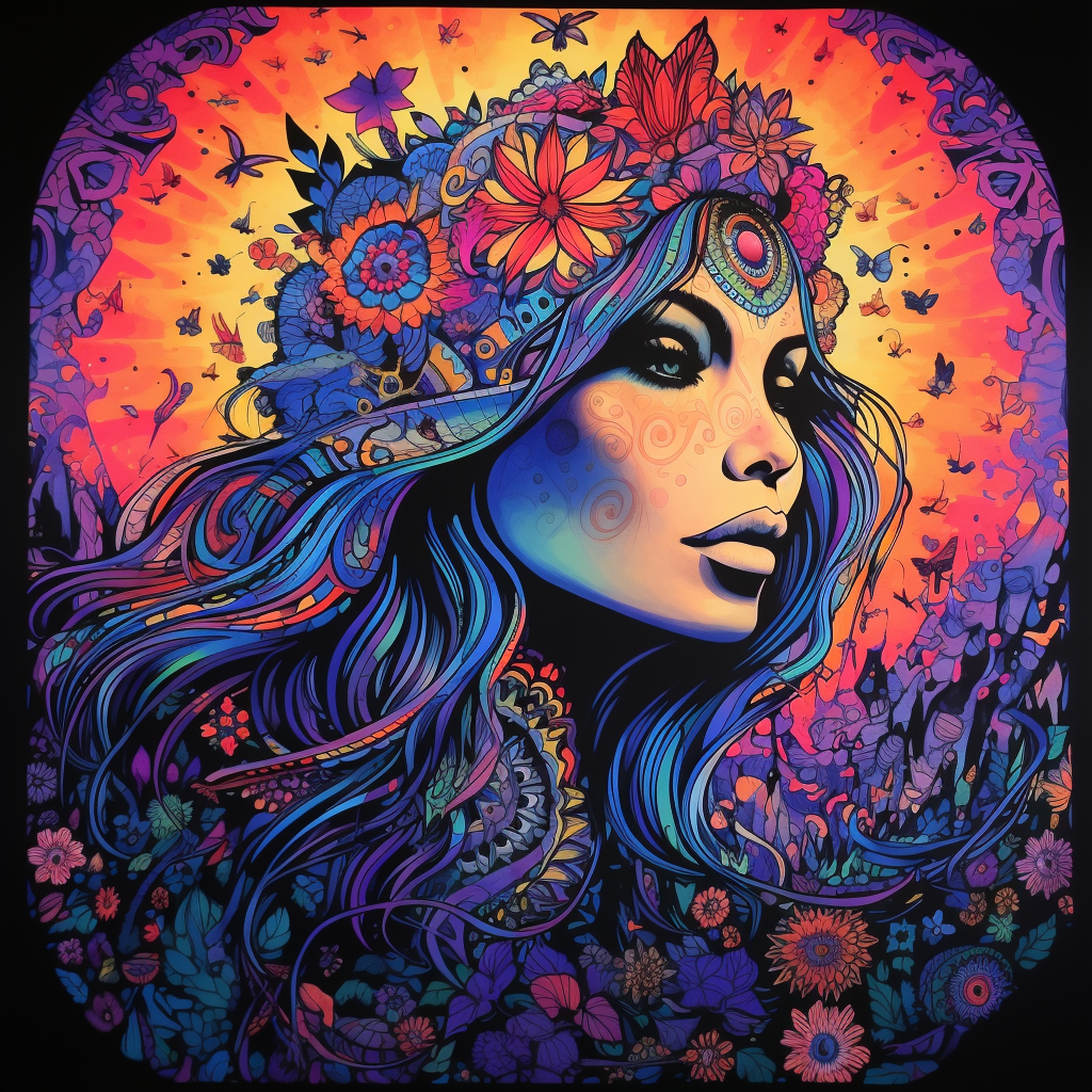 Colorful hippie girl with black light