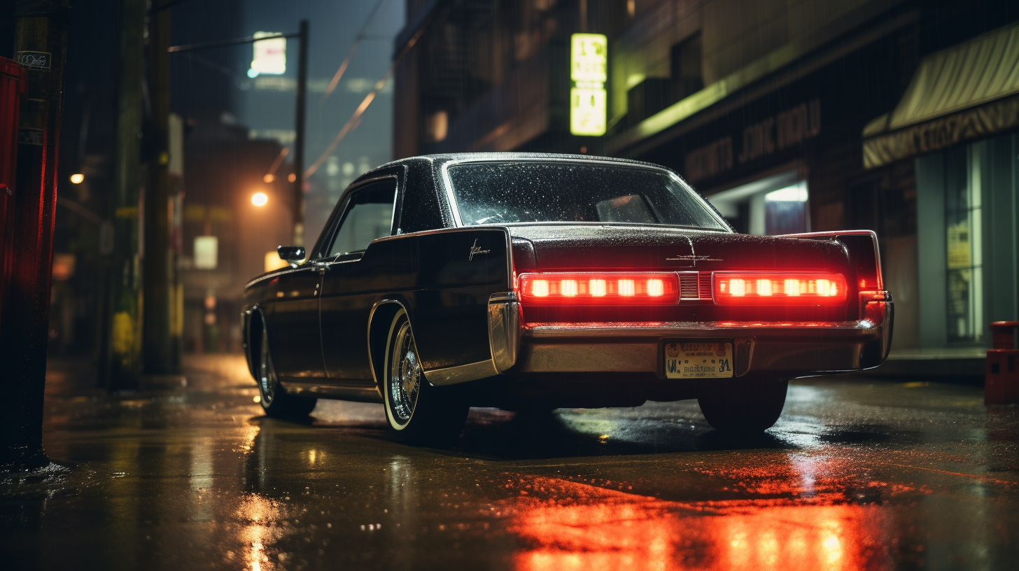 Black Lincoln Continental in Tokyo Rain