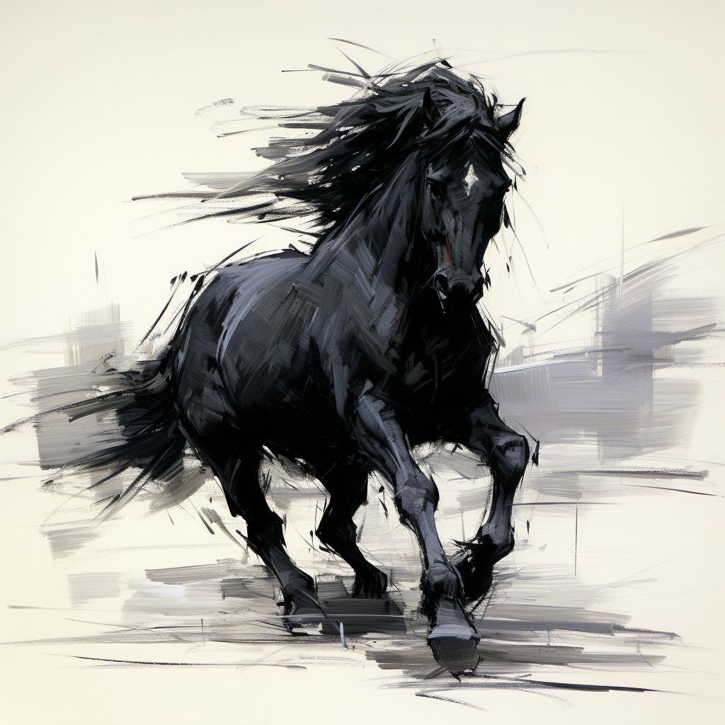 Black Line Drawing Horse White Background