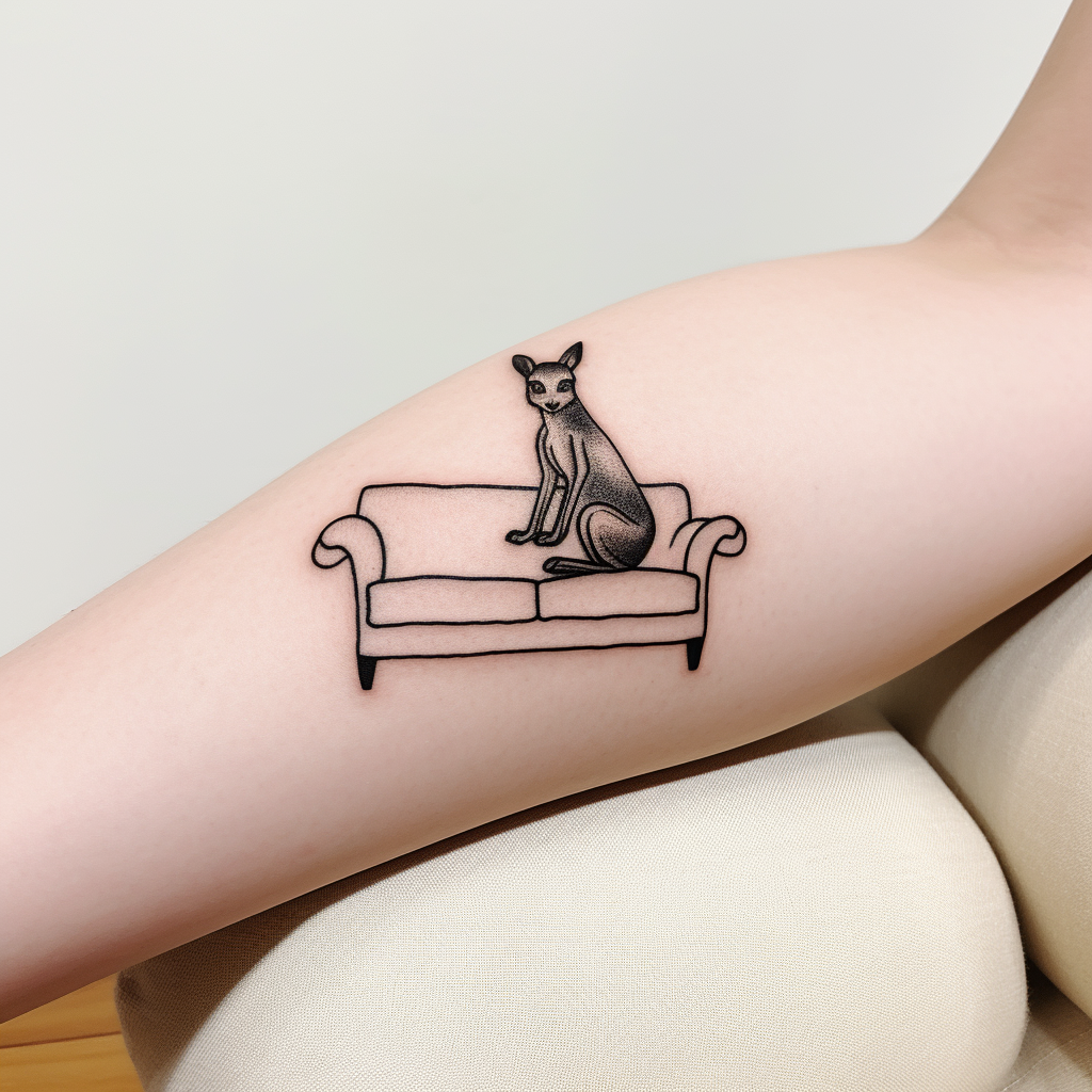 Simple black line tattoo couch kangaroo