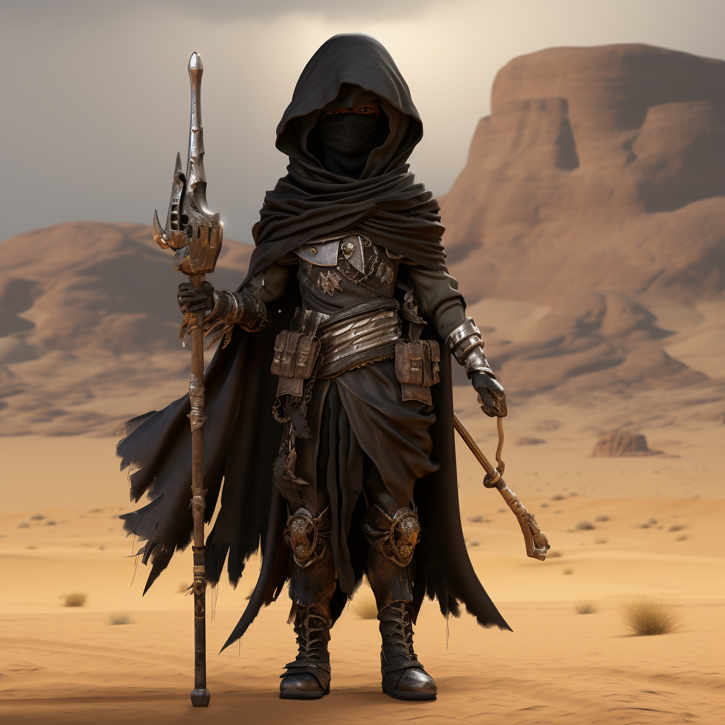 Mysterious Black Mage Elf in Desert Night