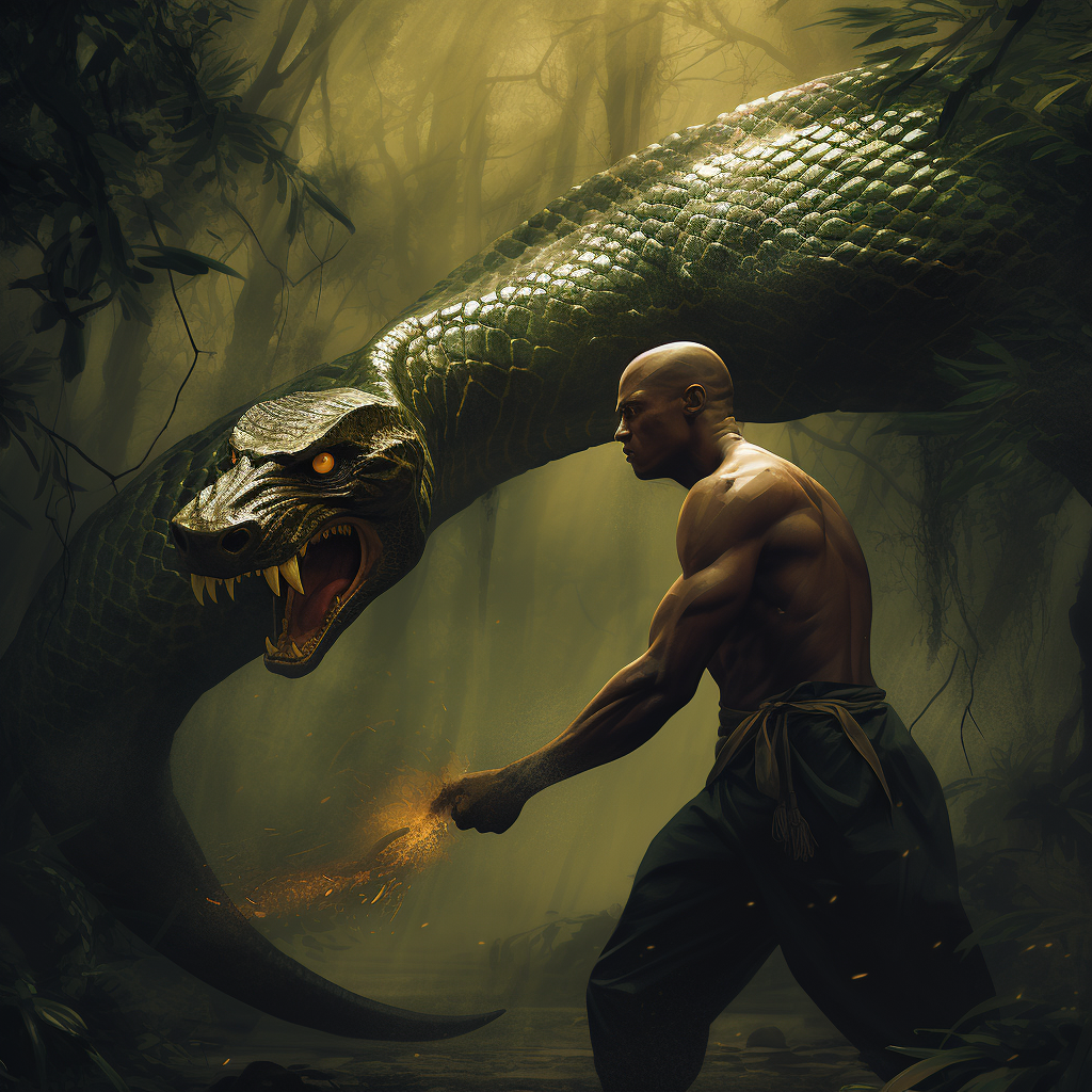 Black mamba and anaconda face-off