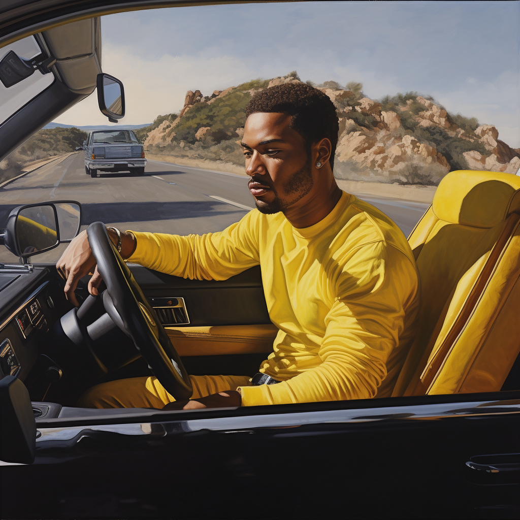 Black man driving convertible yellow sport car