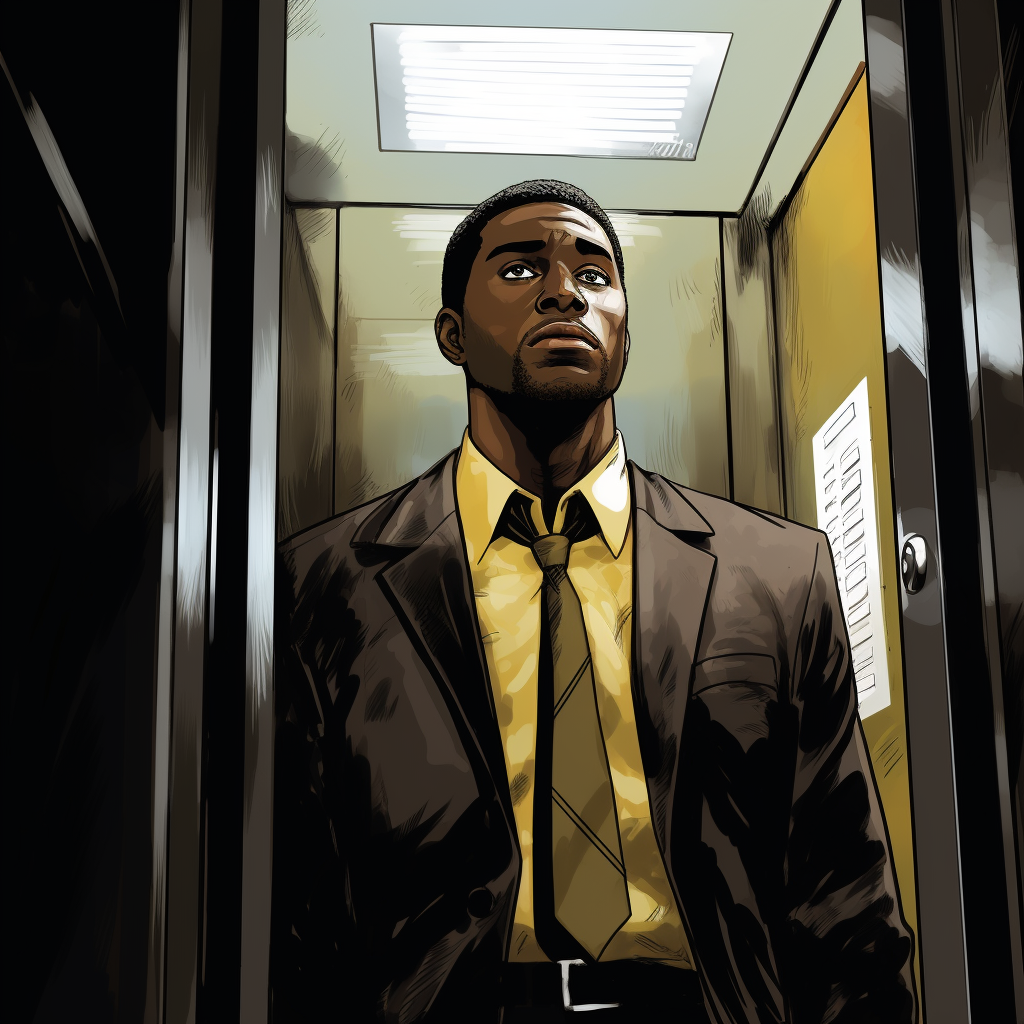 Black man elevator comic style