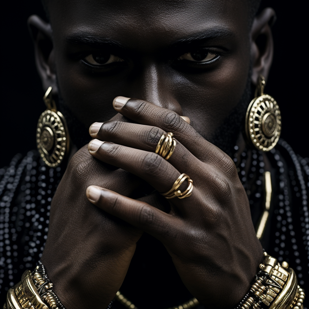 Close-up of black man wearing jewelry