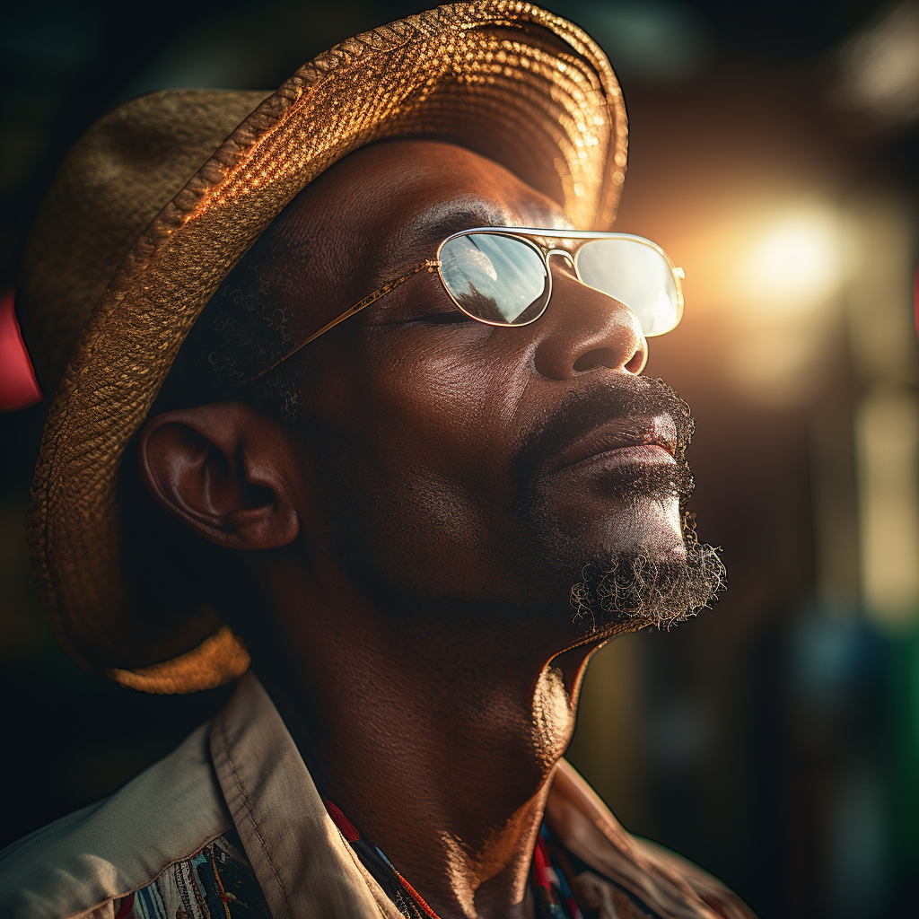 Detailed portrait of a black man with closed eyes