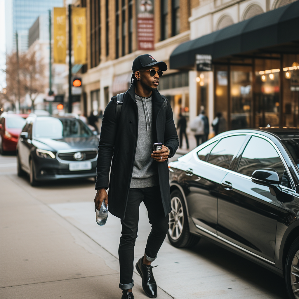 Black man stepping out of car in Chicago